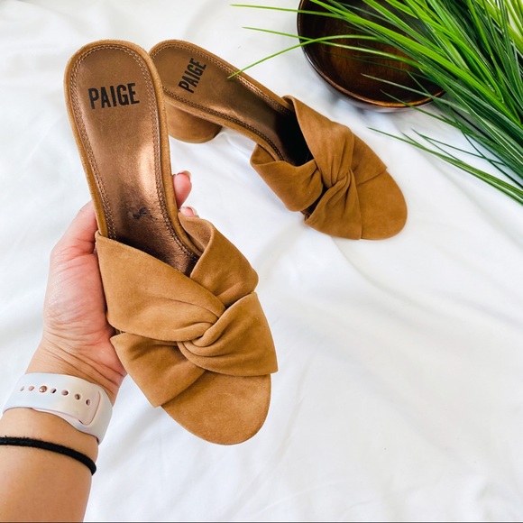 PAIGE suede Brown chunky round heel slide - Picture 2 of 9